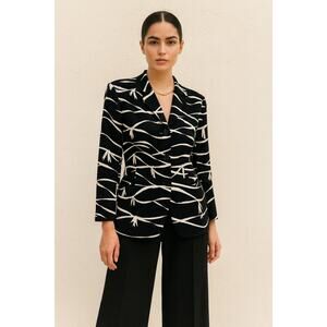 Vintage Escada Laurel 90s Statement Jacket Blazer Black White 38 Silk Ribbon 6